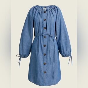 J.Crew chambray tie sleeve XLT shirt dress casual denim peasant boho classic